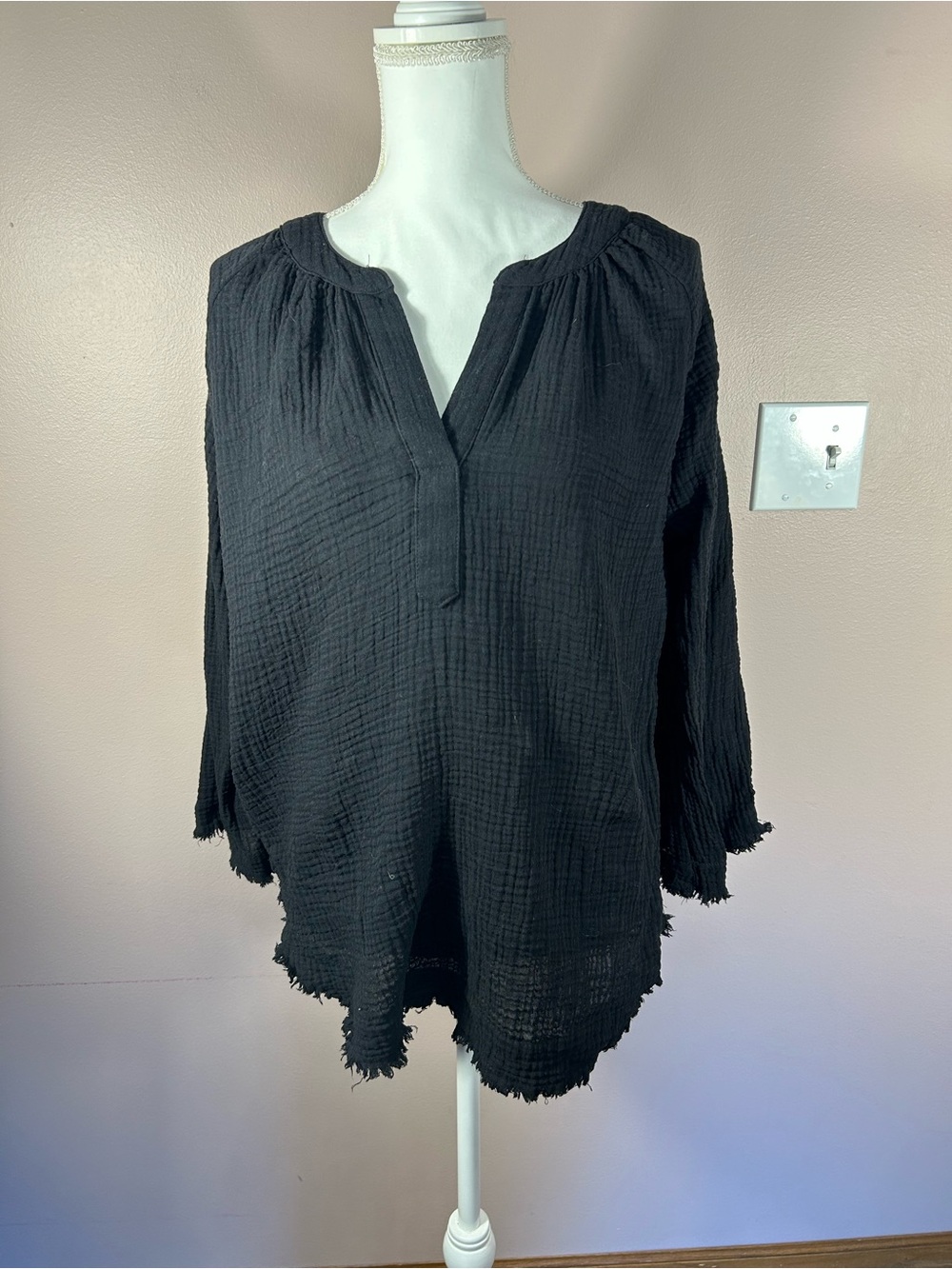 Chelsea & Theodore Black Gauze V-Neck Tunic